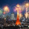 Festival kembang api di Tokyo Tower malam tahun baru 2025 di tokyo