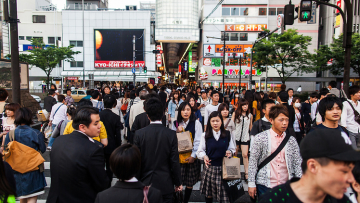 Crowds in the Minami shopping district of Osaka, Japan.