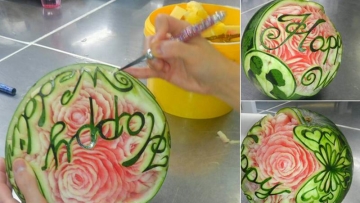 Sugoi! Seorang Pria Jepang Ciptakan Karya Seni Ukiran Semangka Yang Mengagumkan (1)