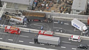 Lokasi kecelakaan yang libatkan tujuh kendaraan dari pantauan udara (Kyodo News).