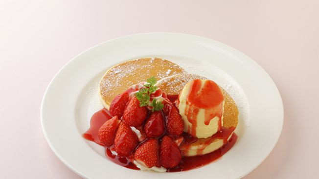 Strawberry and pudding pancake (snowbrand-p.co.jp)