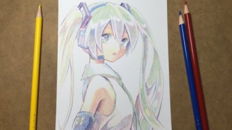 Gambar Hatsune Miku dengan Tiga Warna (2)
