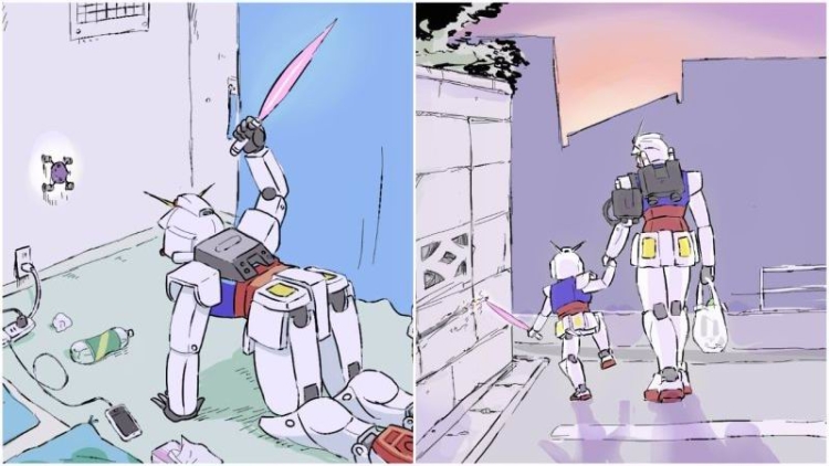 Seniman Jepang Gambarkan Kehidupan Rahasia Gundam Yang Membosankan (1)
