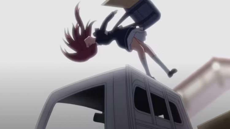 Scene Sakura Minamoto tertabrak truck-kun dalam anime Zombie Land Saga