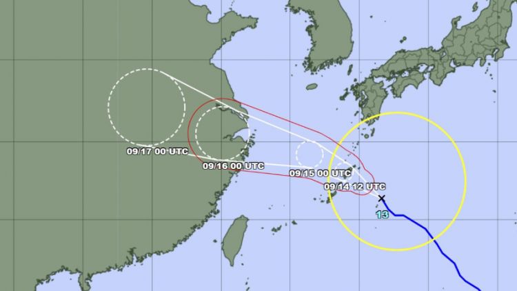 Arah pergerakan Topan Babinca (Badan Meteorologi Jepang/Kyodo).