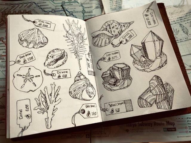 Sketsa berbagai flora, dauna, kerang, dan mineral. (Twitter: @Radmond_MMM)