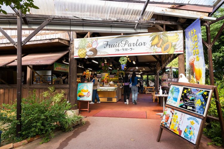 Fruit Parlor di Okinawa World menyediakan berbagai buah dan jus segar (nippon.com).