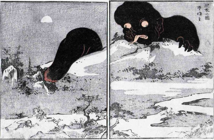 Sosok Daidarabotchi, yokai yang memiliki tubuh sebesar gunung.