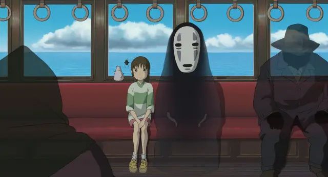Kaonashi dan Chihiro dalam salah satu scene Spirited Away (Ghibli)