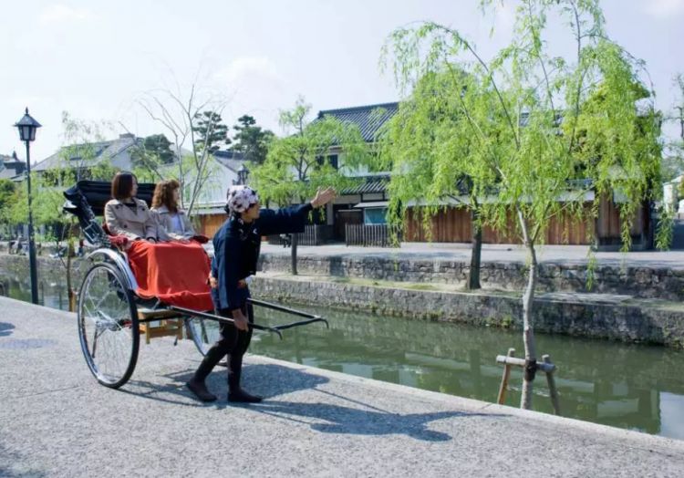 Tur becak di samping Kanal Kurashiki yang dipenuhi pohon willow (Ebisuya)