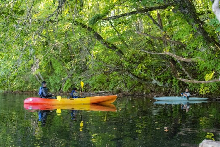 Bermain kayak di Danau Goshikinuma (Urabandai Tourism)