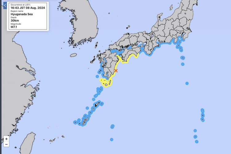 Peringatan tsunami pada gempa di prefektur Miyazaki Jepang