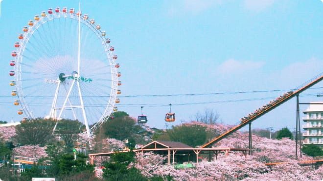 Melihat kota dari atas bianglala raksasa dan gondola (yomiuriland.com)