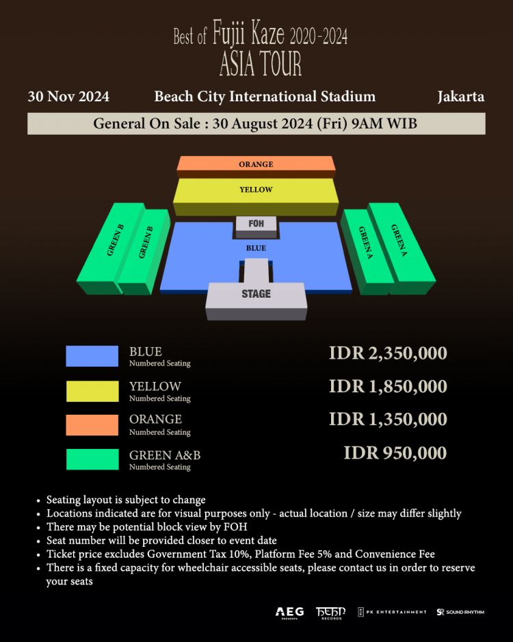 Seat map untuk konser Best of Fujii Kaze 2020-2024 ASIA TOUR in Jakarta.