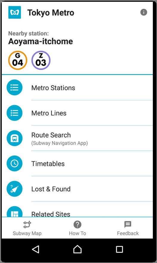 Tampilan aplikasi Tokyo Metro for Tourist (Tokyo Metro Official Site)