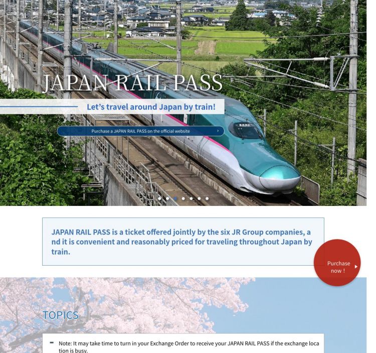 Tampilan situs resmi Japan Rail Pass Tampilan situs resmi Japan Rail Pass